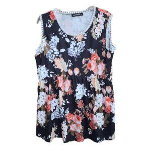 Damissly XL Black Floral Sleeveless Women's Top